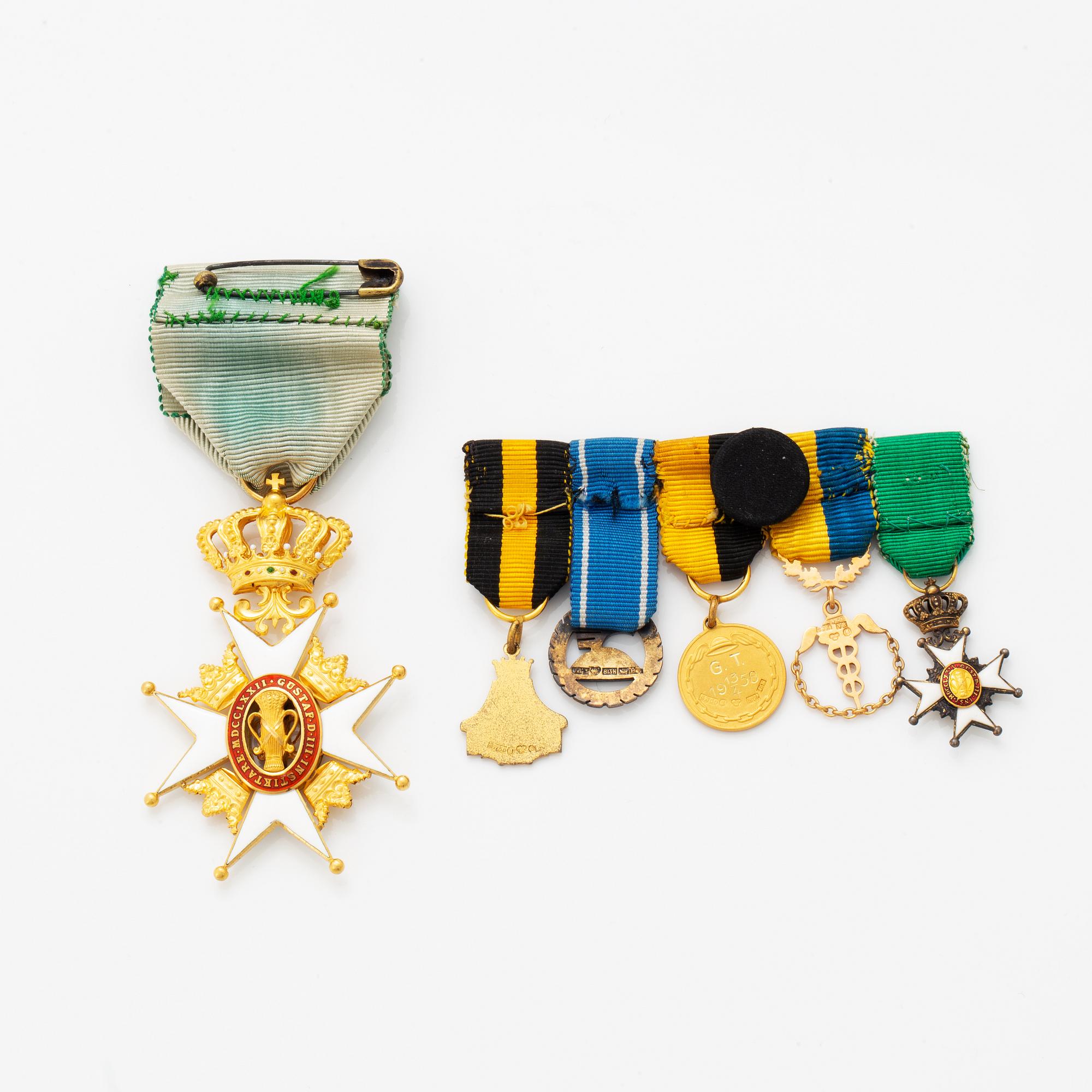 Order of the Vasa, Knight's Cross, gold and enamel, with 5 miniatures.