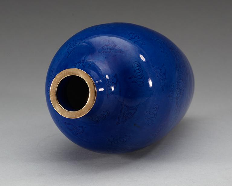 A blue glazed vase, Qing dynasty with Qianlong seal mark.
