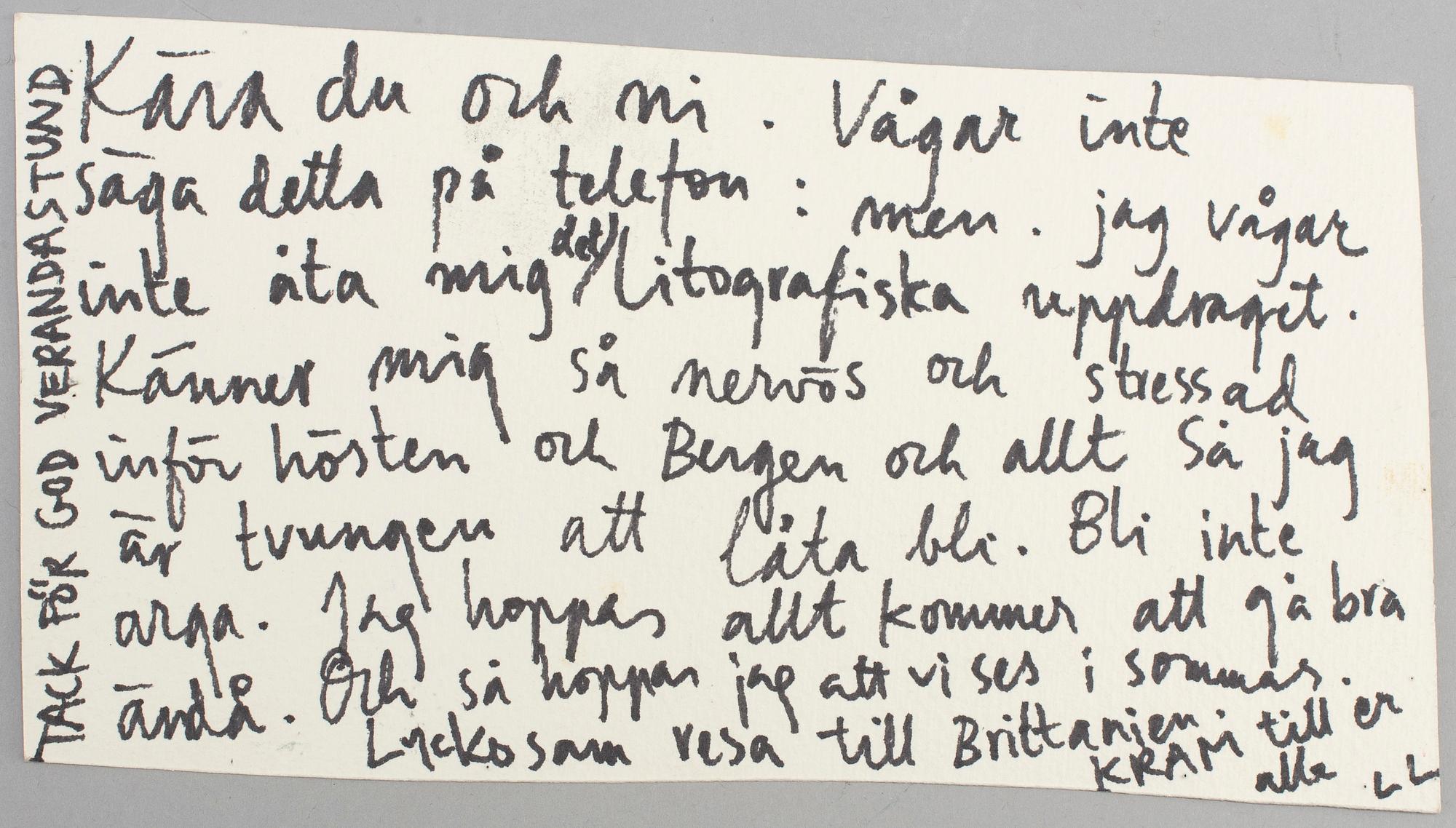 LARS LERIN, akvarell/vykort,  signerad.