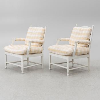 Armchairs a pair, Gustavian style, so-called Gripsholm chairs, 20th century.