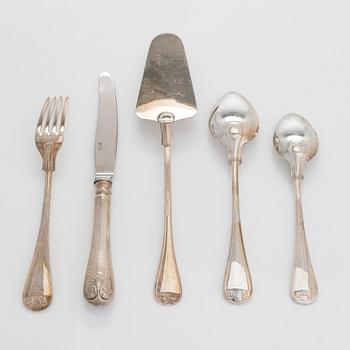 Ruokailuvälineet, 49 osaa, "Gammal Fransk", hopeaa (830), GAB 2004-2005.