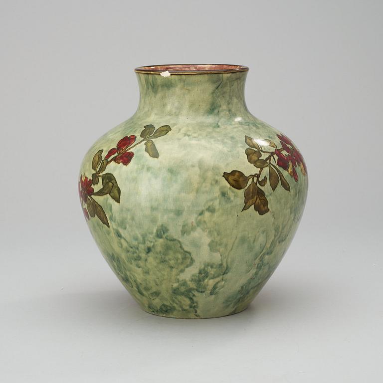 A John Bennett art pottery vase, painted with cherry blossom branches, New York 1880.