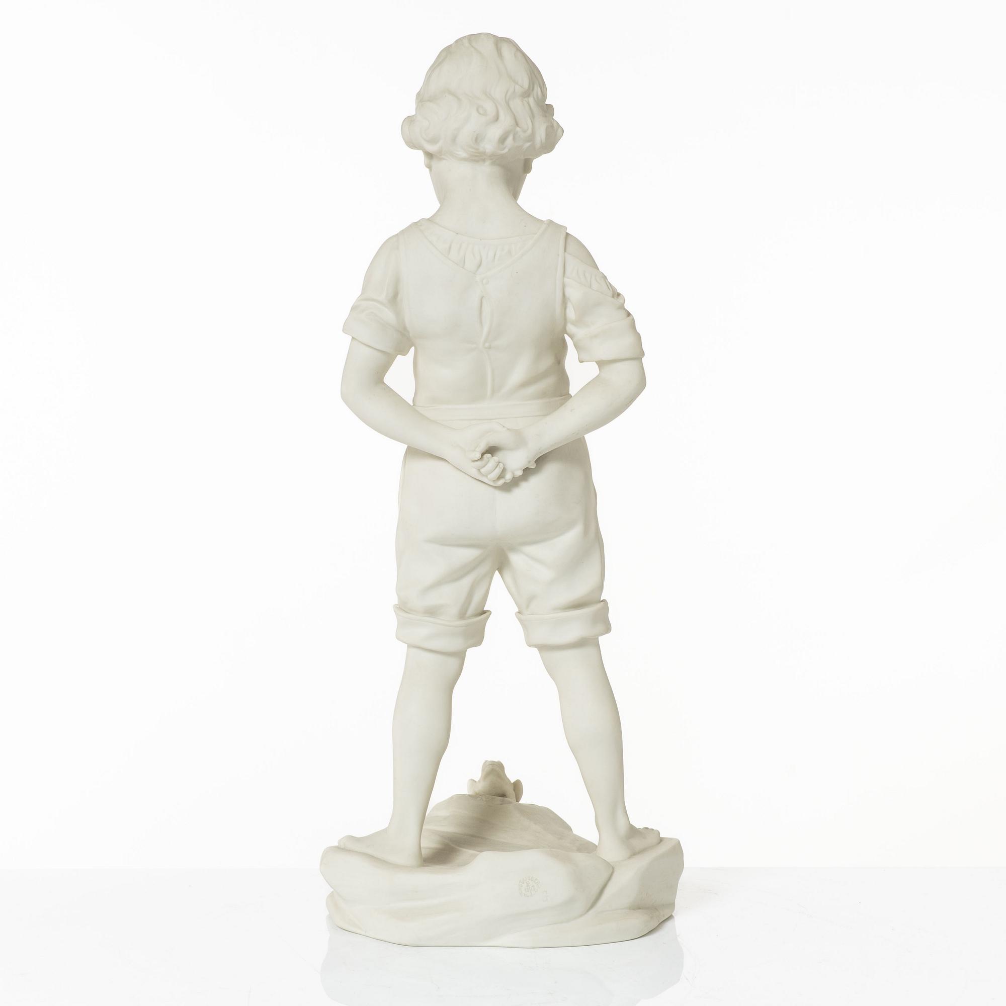 A biscuit porcelain sculpture, 'Pojke med groda', Gustafsberg 1913.
