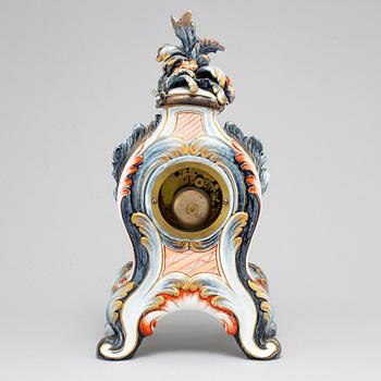 A new rococo creamware bracket clock, after Meissen model, early 20th century.
