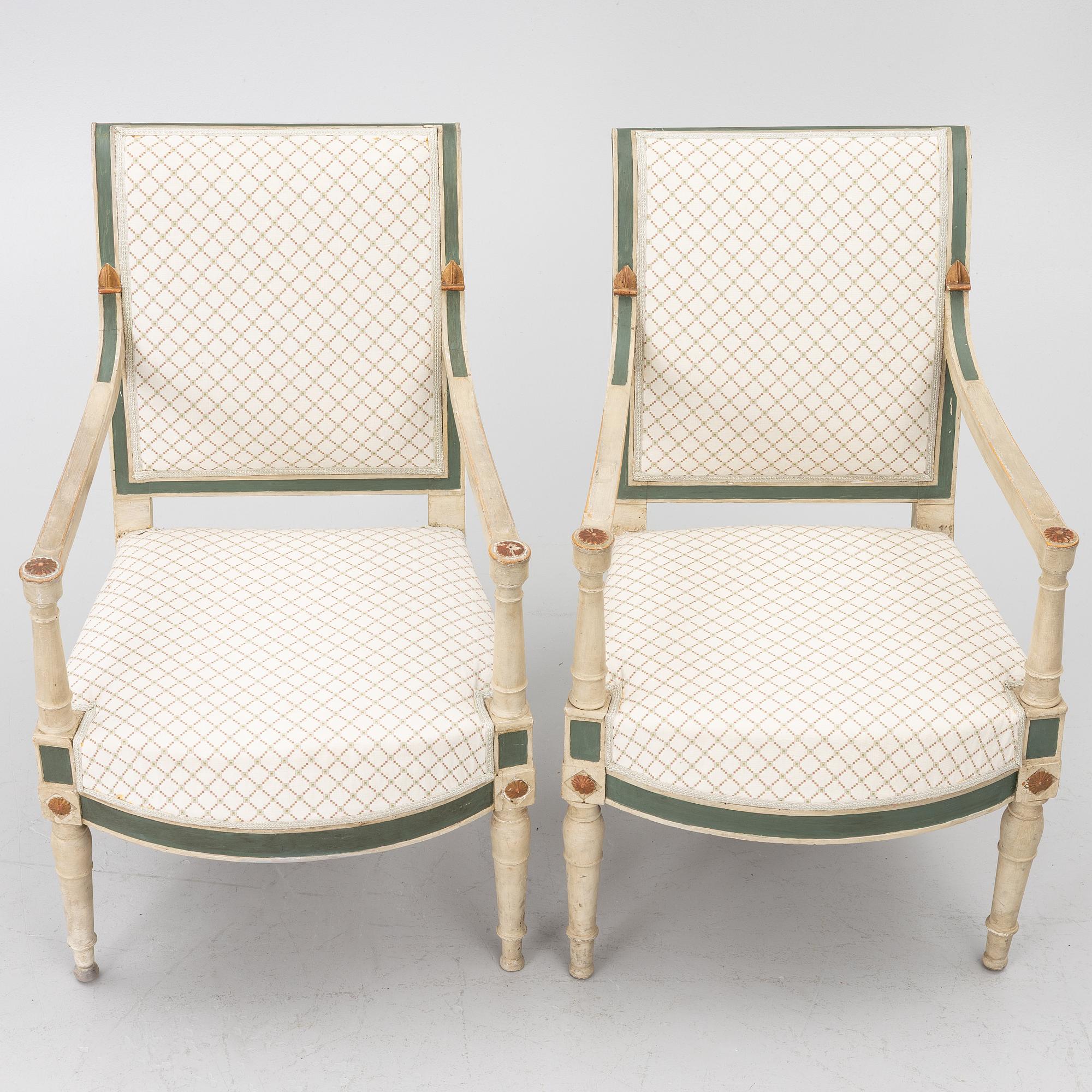 Karmstolar, ett par, directoire, Frankrike, sent 1700-tal.