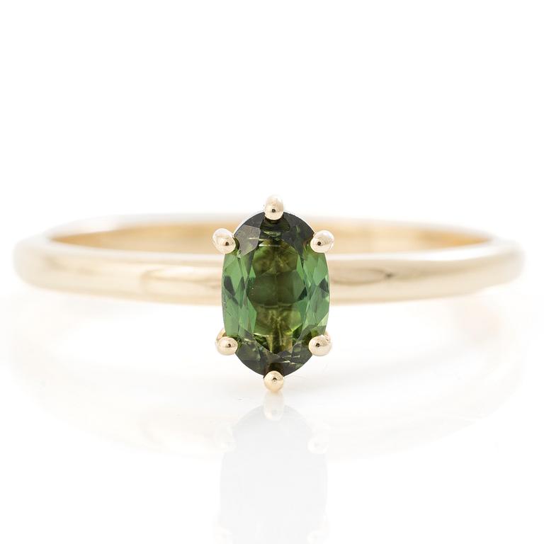 14K gold ring with green tourmaline.