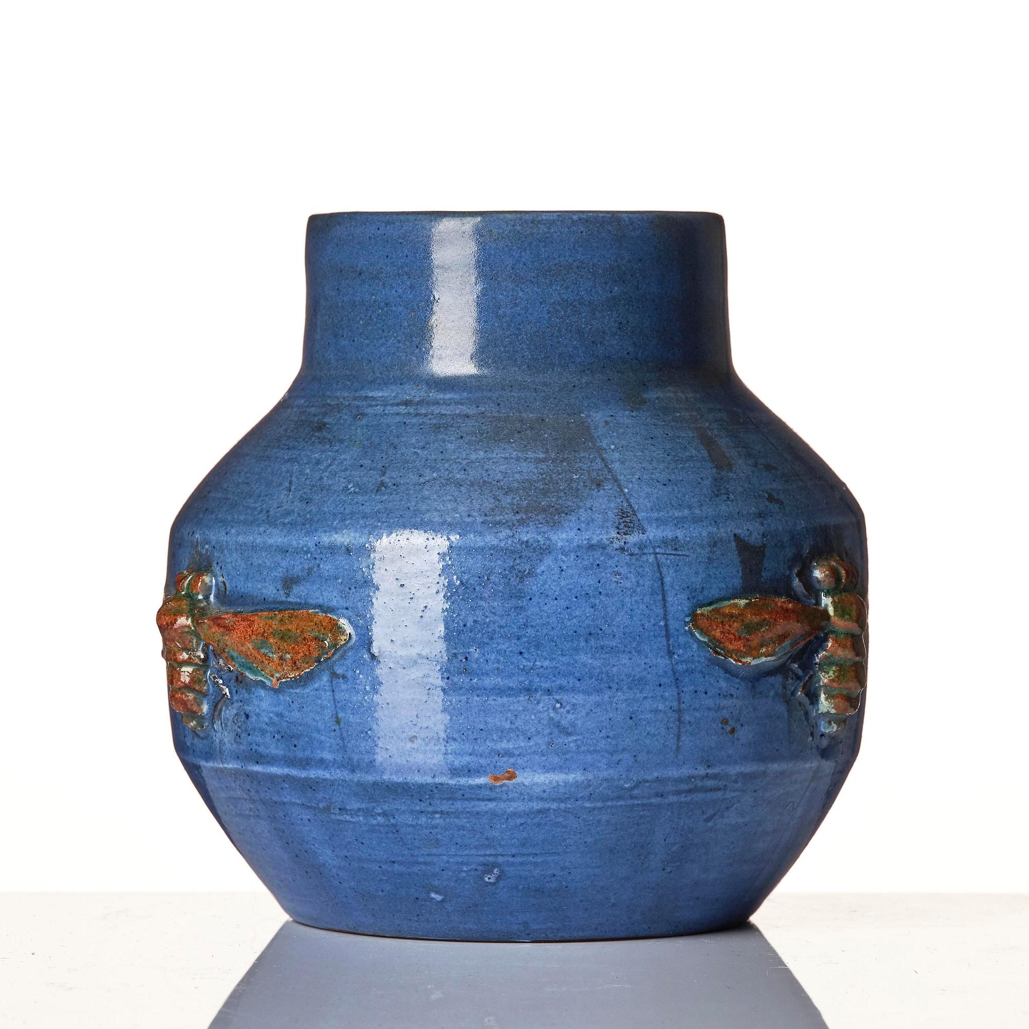 Hilma Persson-Hjelm, a glazed earthenware art nouveau vase, executed in her studio, Arvika, 1911. No 1505.
