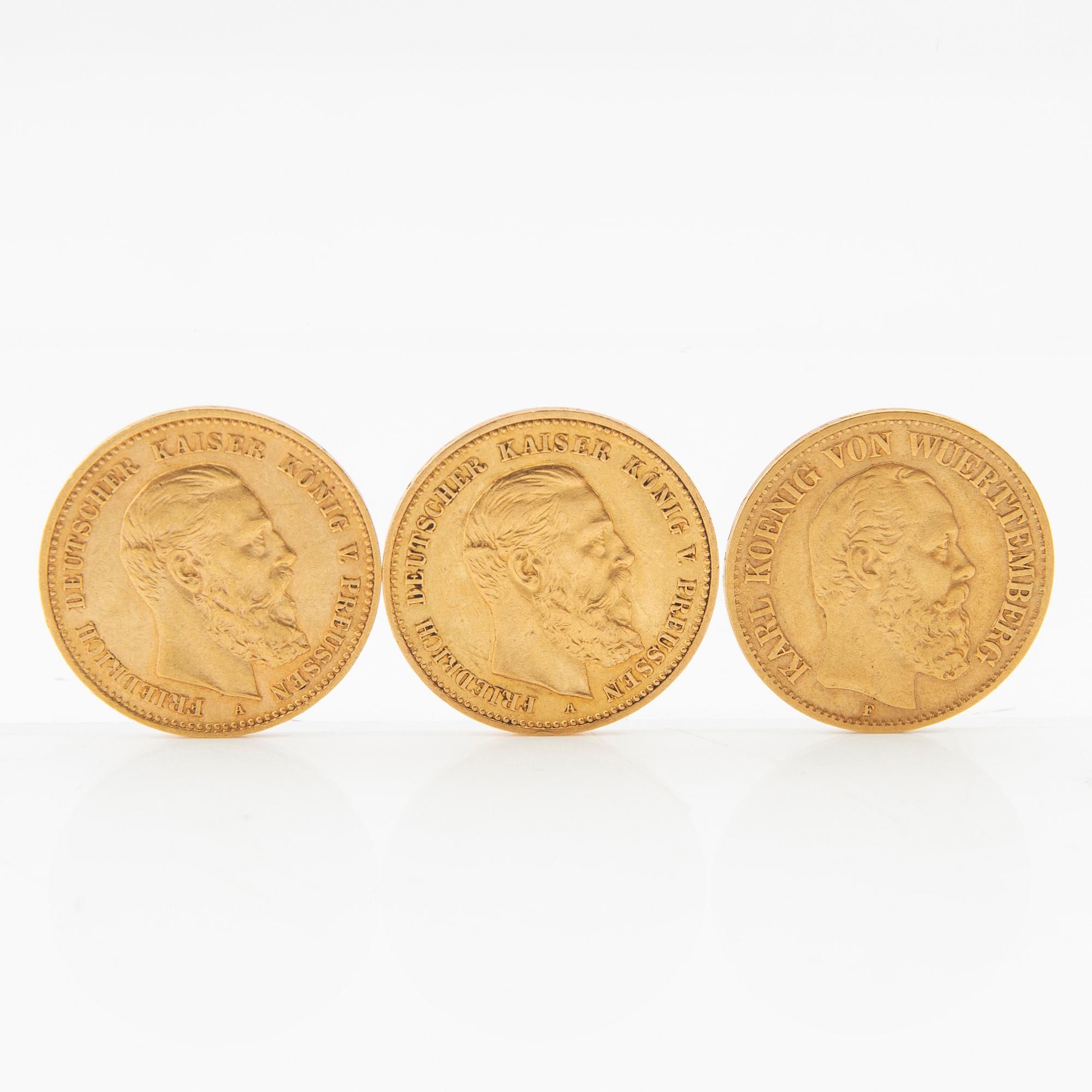 Guldmynt  3 st 10 mark 1888 Tyska riket (Preussen)  Friedrich III.