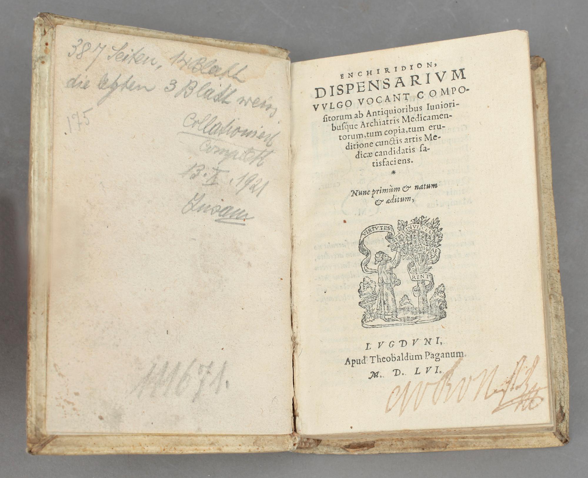 ENCHIRIDION, DISPENSARIUM, vulgo vocant compositorum..., Lyon 1556.