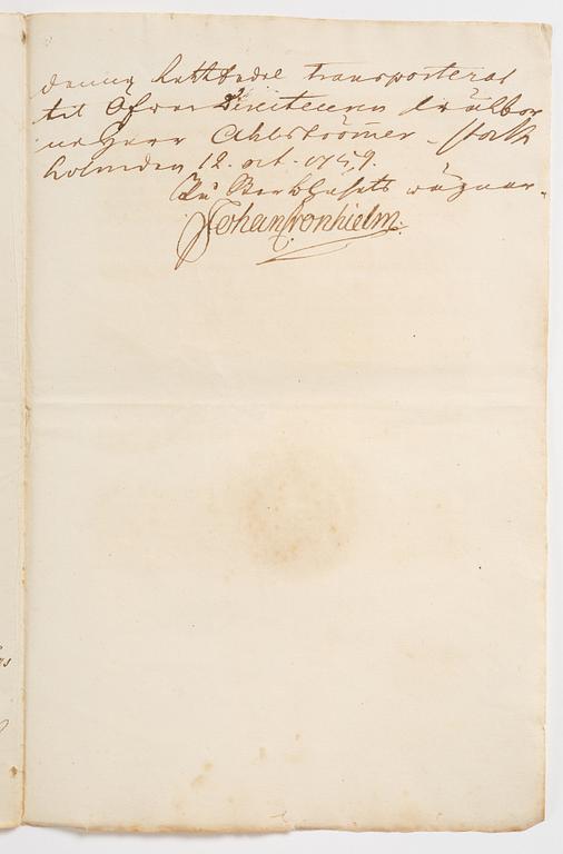 Aktiebrev, Ahlingsåhs Manufaktur Werk (Manufactur-Societet), No 43, 1728.