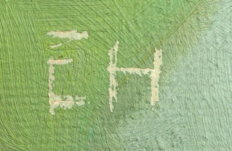 Elli Hemberg, olja på pannå, signerad EH.