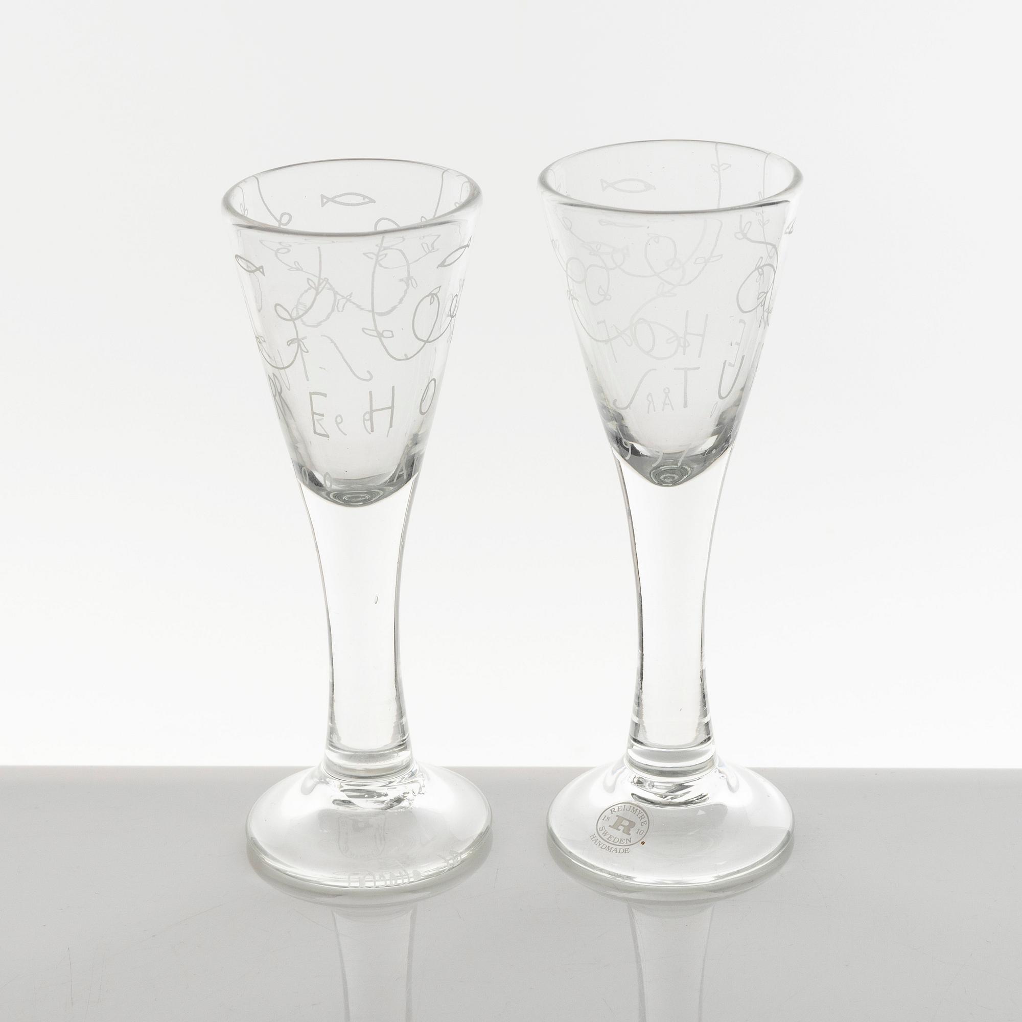 Jonas Bohlin, a pair of snapsglasses , numbered, Rejmyre, for Sturehof jubilee 1997.