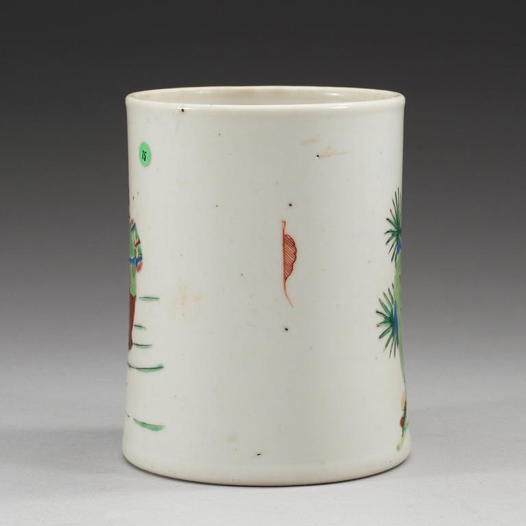 A famille rose brush pot, Qing dynasty, 18th Century.