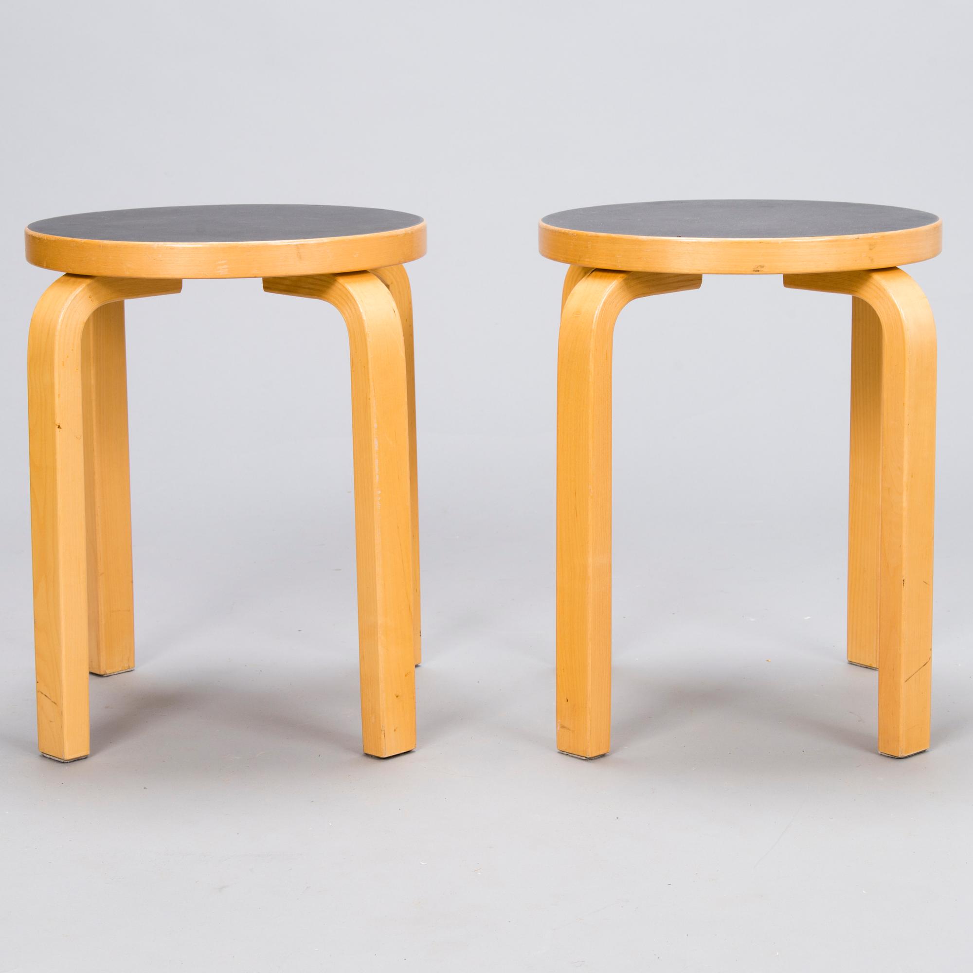 ALVAR AALTO, Set of Four 1990s E60 Stools by Artek.
