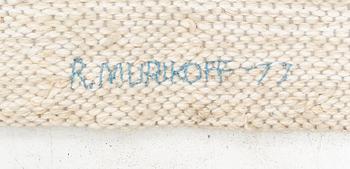 A three-piece woven wall hanging, signed  R. Murikoff and dated -77, c. 150 x 290 cm each.