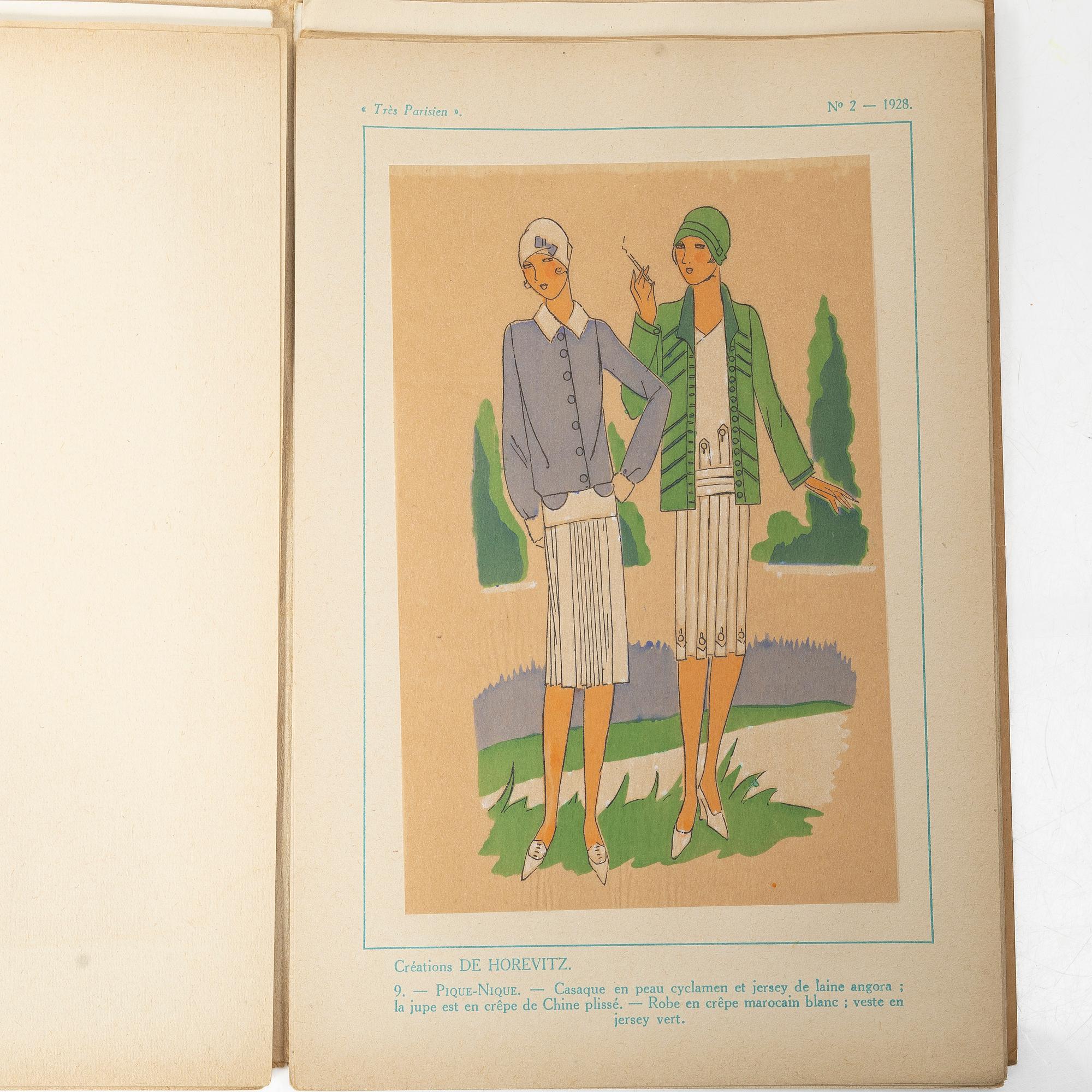 Seven French fashion magazines, 'Trés Parisien', with 123 pochoir fashion plates, Paris, G.-P. Joumard, 1927–31.