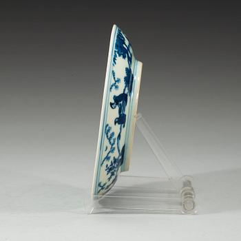 A blue and white dish, Ming Dynasty, with Jiajing six
character mark an of the period.