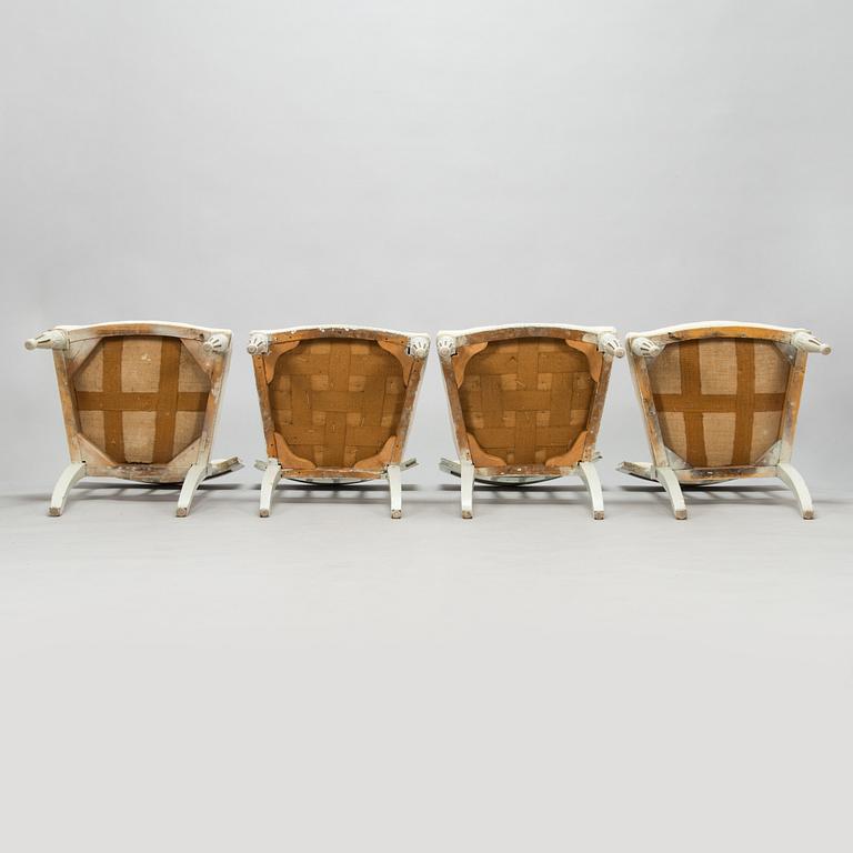 Four late Gustavian Stockholm chairs one signed EÖM  Erik Öhrmark turn of 18th/19th Century.