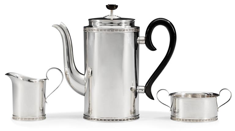 A Vera Ferngren three pieces coffee-set, CG Hallberg, Stockholm 1961, sterling.