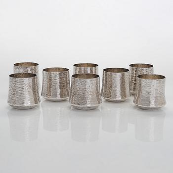 Tapio Wirkkala, a sterling silver pitcher with eight beakers, Hämeenlinna Finland 1973-1978.
