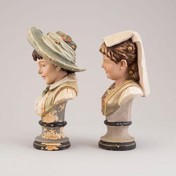 FIGURINES, a pair, plaster, late 19th / early 20th century.