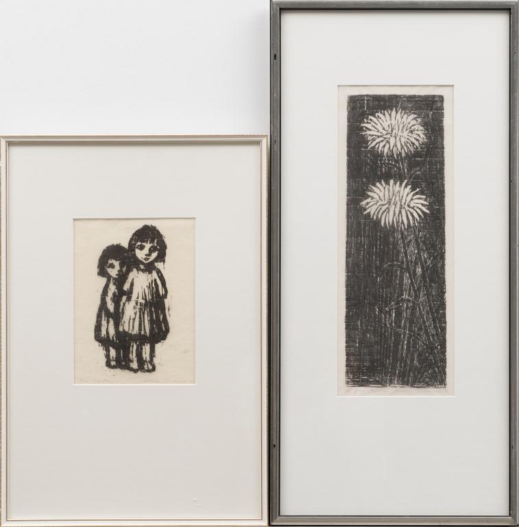 HILKKA SILVEKOSKI, 2 kpl puupiirroksia, signeeratut ja päivätyt -52/-56.