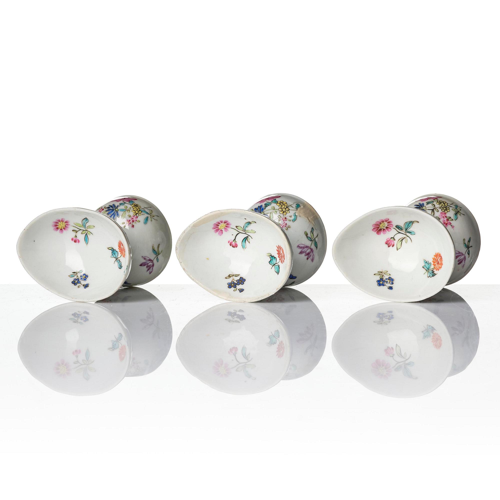 A set of six famille rose egg cups, Qing dynasty, 18th century.