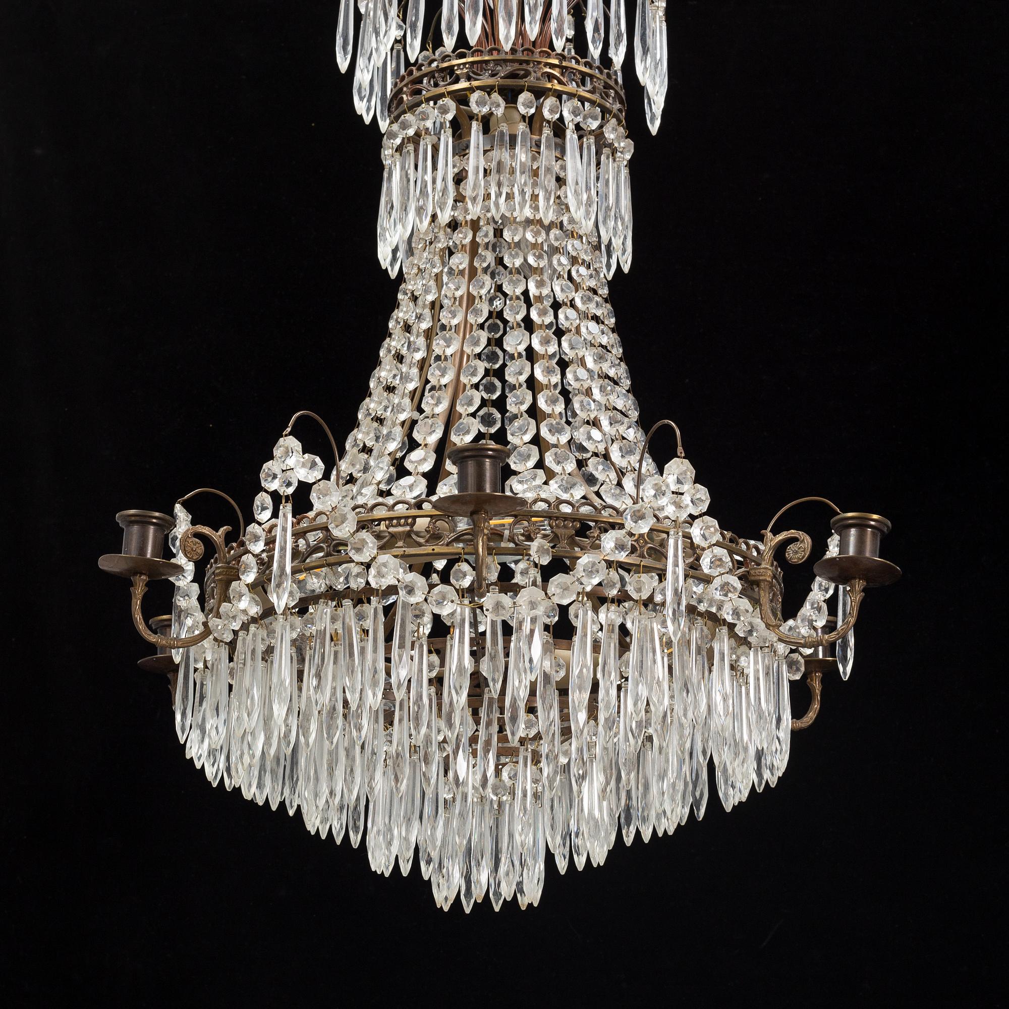 An Empire style chandelier, mid 20th century.