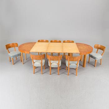 A set of eight chairs and a dining table 'Birka' by Axel Einar Hjorth, Nordiska Kompaniet, 1930s.