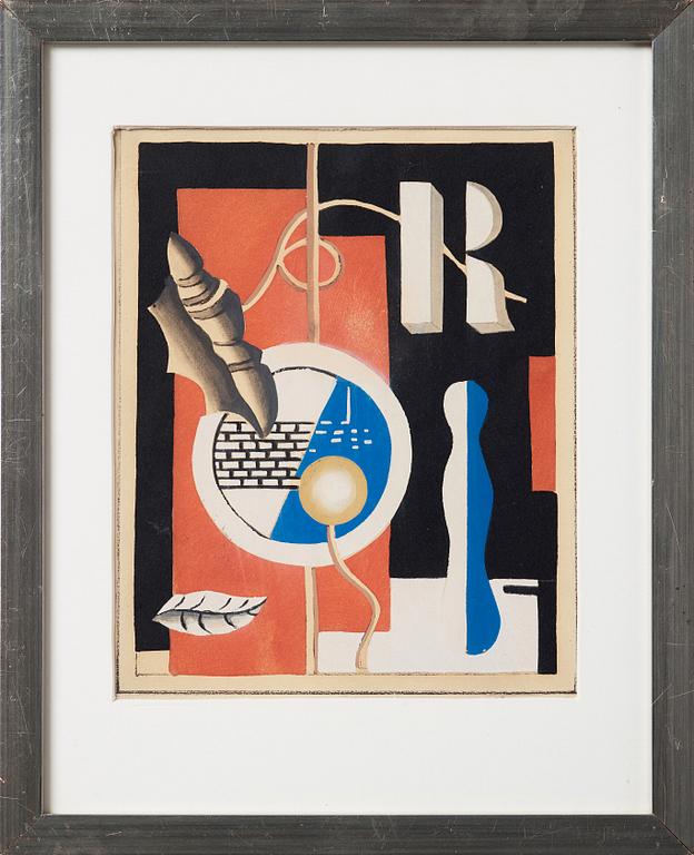 Fernand Léger After, "Le coquillage" pochoir, partly hand coloured by Erik Olson.