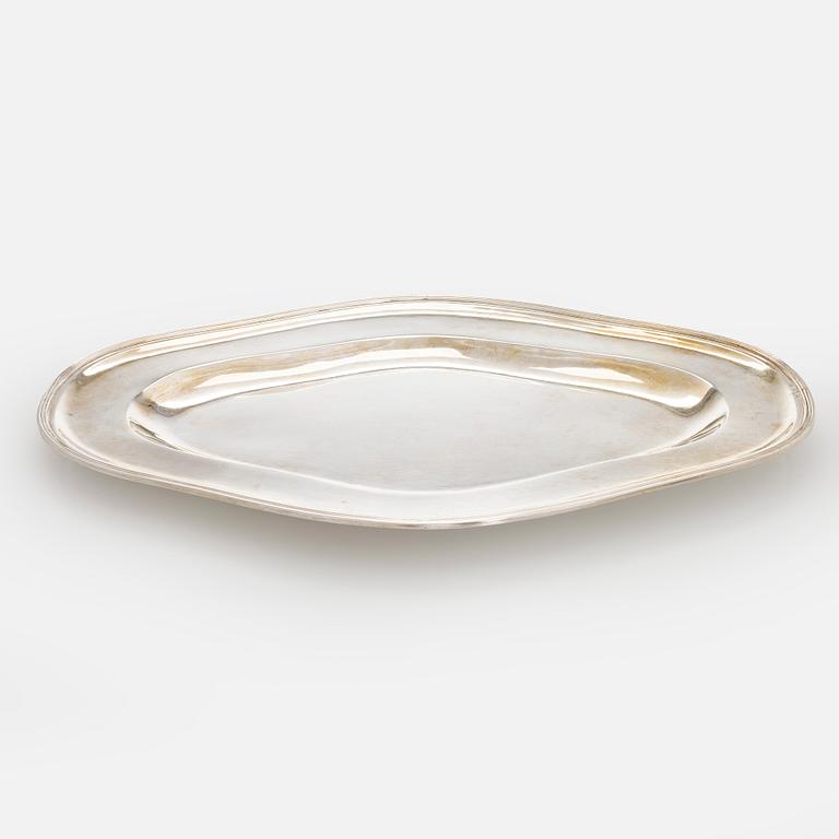 Serving platter, silver, Czechoslovakia, and twelve serving utensils, Alexander Sturm, Austria-Hungary, 1867-1941.