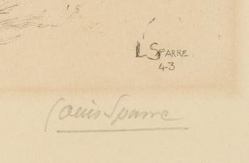Louis Sparre, etsaus, laattasigneerattu ja päivätty -43, lyijykynäsigneerattu.