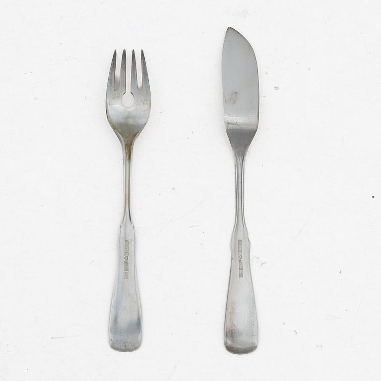 Eric Löfman, Fish cutlery, 24 pieces, silver, "Uppsala" pattern, KG Markströms Guldsmeds Ab, Lidköping, 1975.