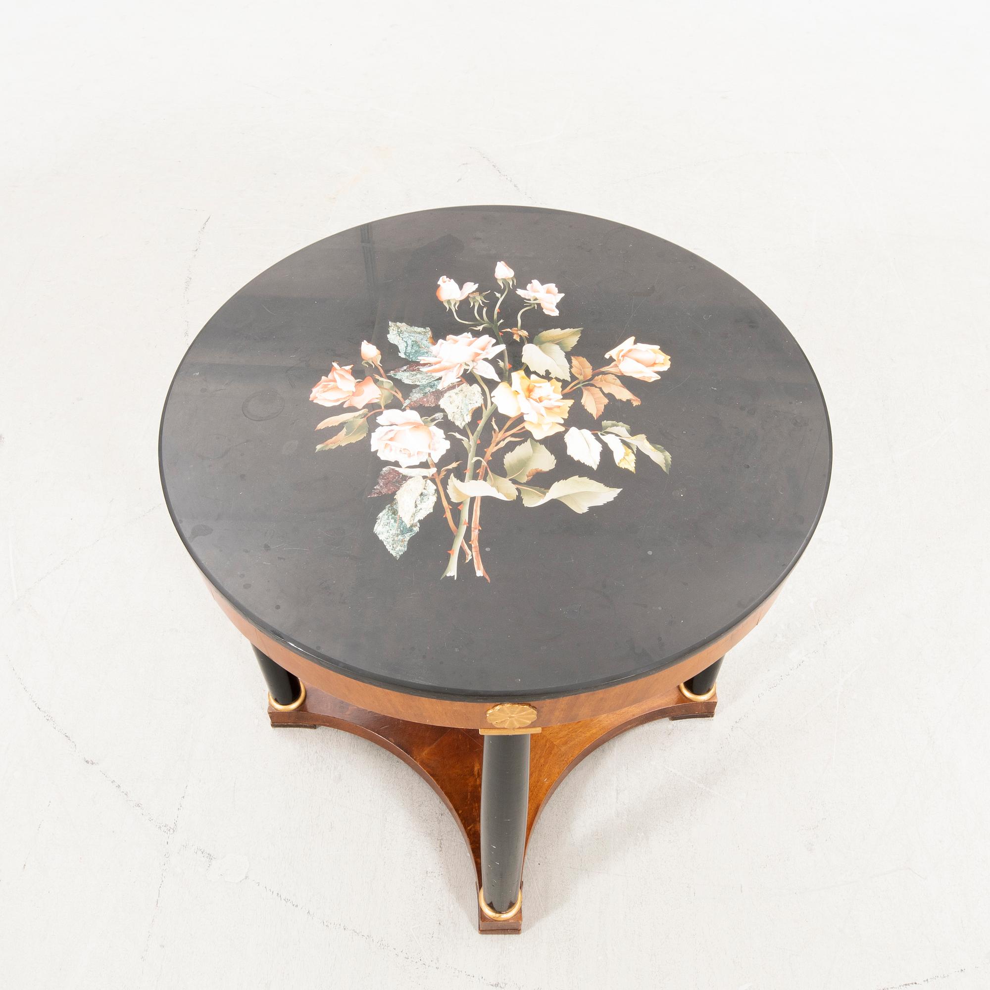 An empire style table with pietradura top around 1900.