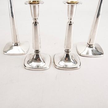 A Swedish 20th century set of two pairs of candlesticks mark of T Eldh Göteborg 1968-70.