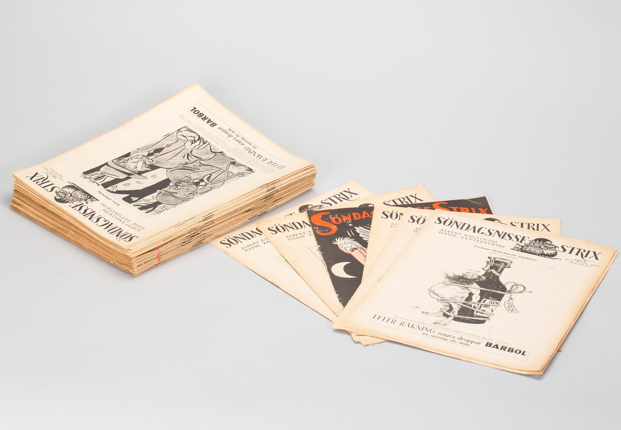 TIDNINGAR, "Söndags-Nisse Strix, 1937 och 1939, spridda nummer.