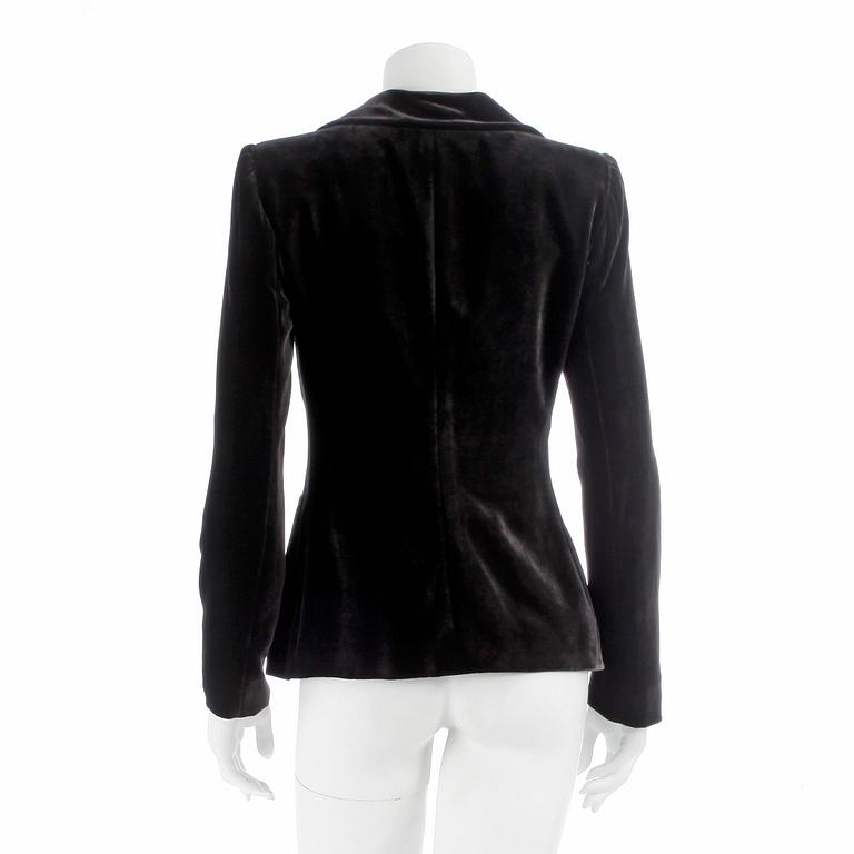 ARMANI, a dark brown velvet jacket, size 42.
