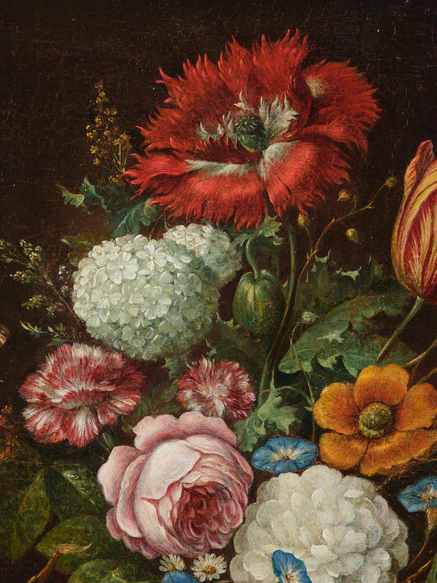 Jan Davidsz. de Heem, after, Still life with flowers, fruits, and a admiral butterfly.