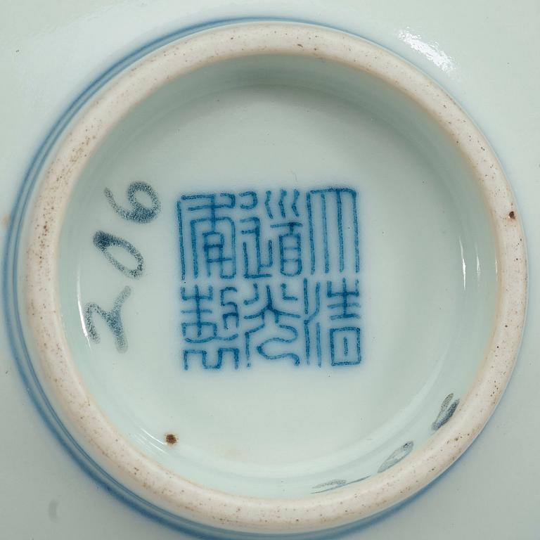 Two doucai bowls, Qing dynasty (1644-1912) with Yongzhengs six character mark and Daoguangs sealmark.