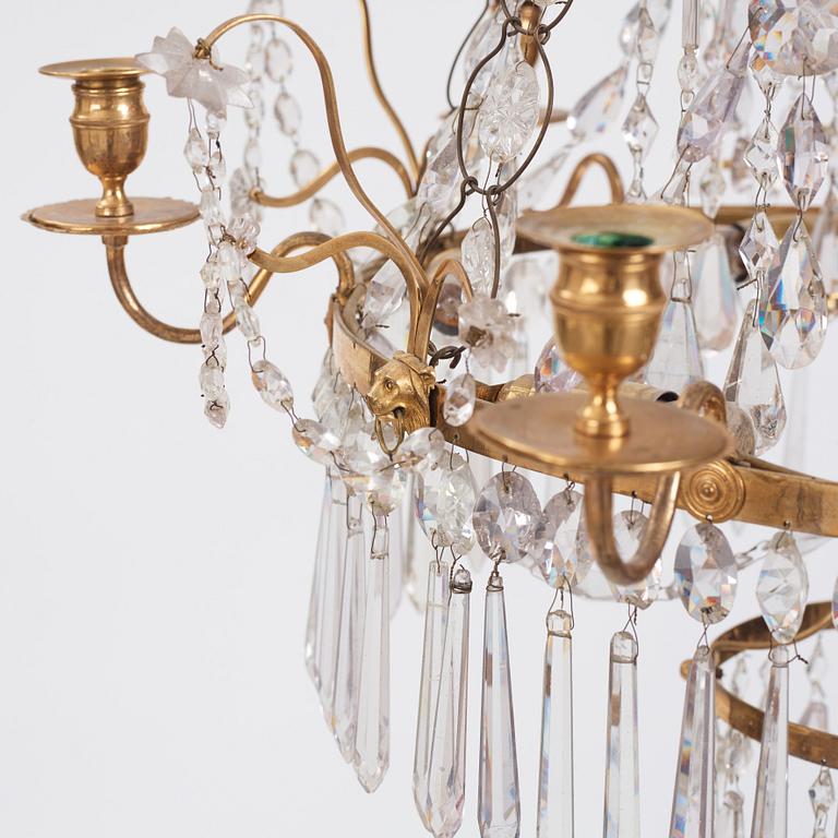 A Gustavian six-light chandelier, late 18th century.