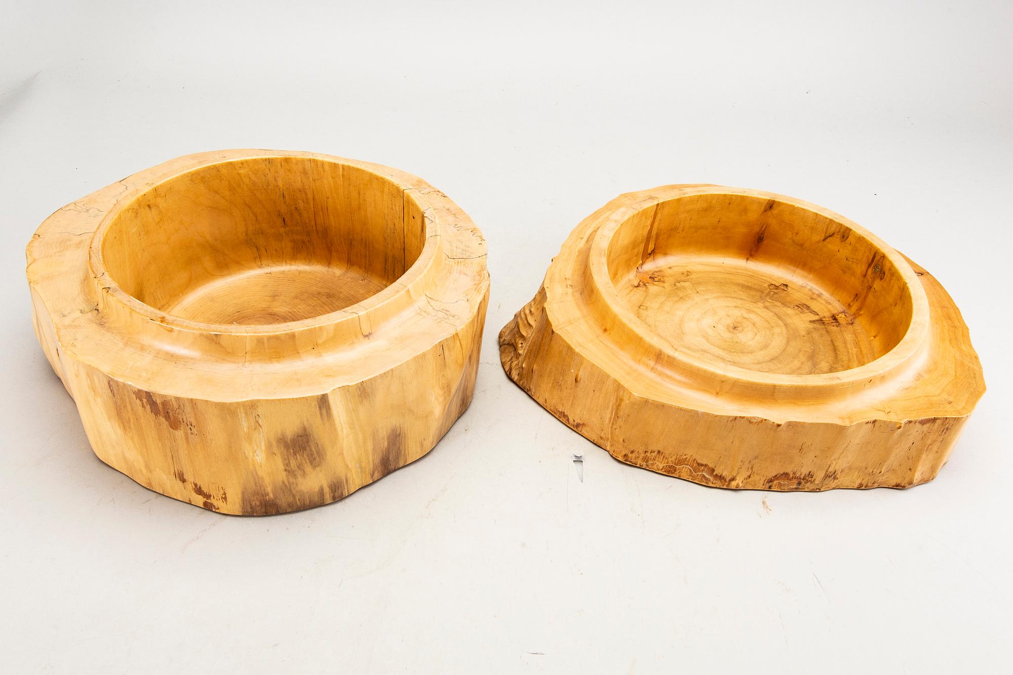 Four 1970:s wooden bowls by Söwe Konst, Sövestad Sweden.