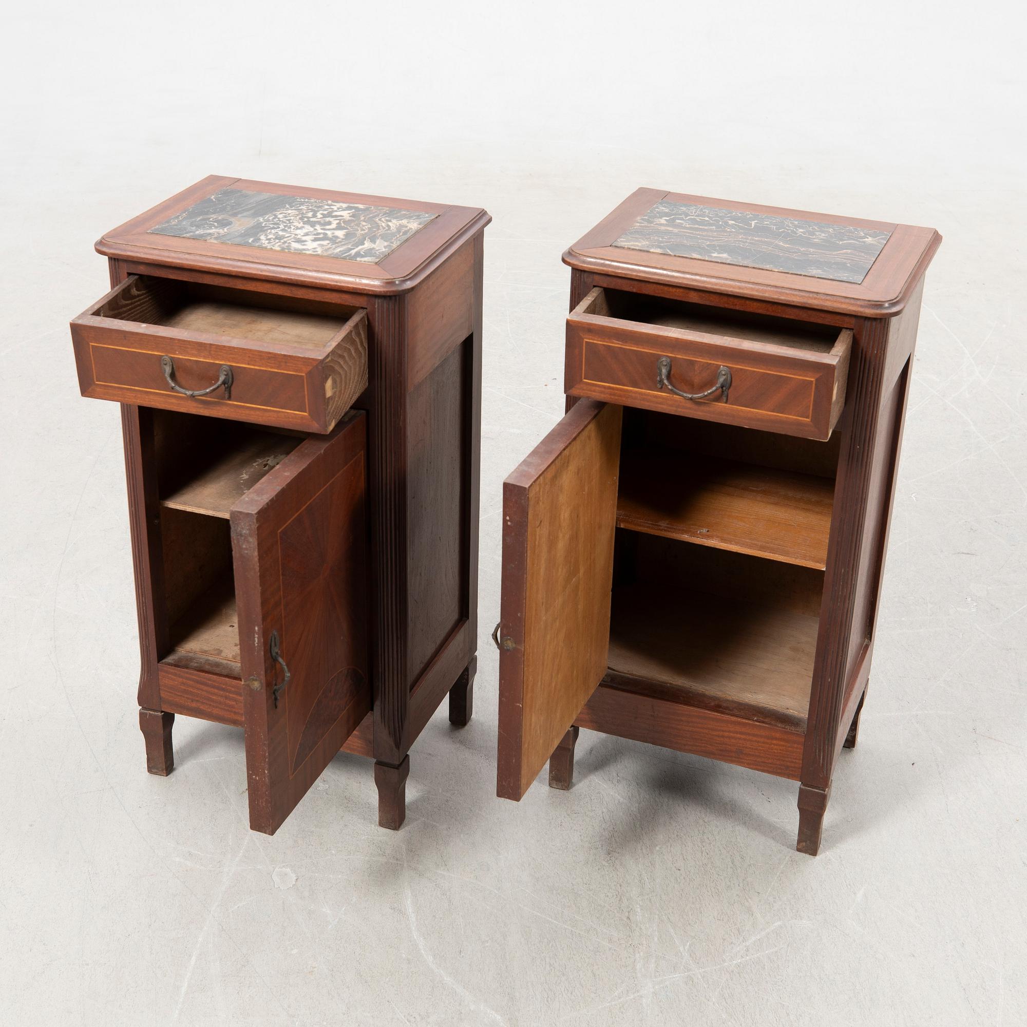 Bedside tables, a pair, first half of the 20th century.