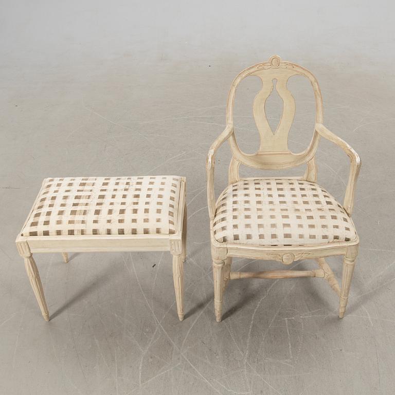 Armchair and stool, Gustavian style, modern production.