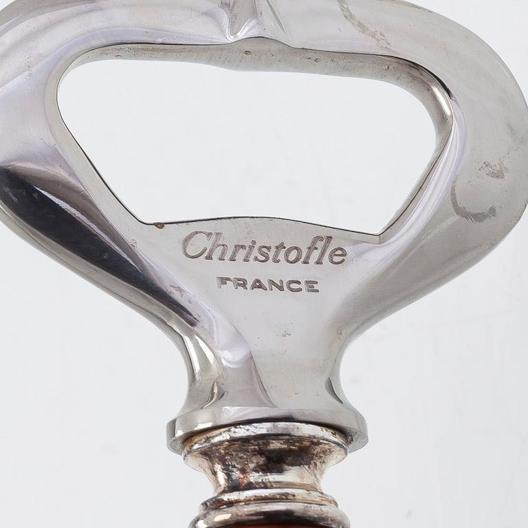 Christofle, flasköppnare och propp, totalt 4 delar, två st i originaletui, Frankrike.