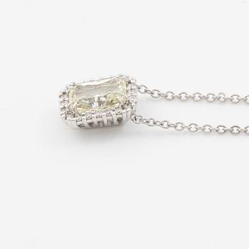 Necklace 18K white gold with a faceted diamond, accompanied by GIA report.