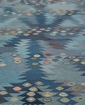 Barbro Nilsson, A CARPET, "Tånga blå, variant", flat weave, ca 259 x 206,5 cm, signed AB MMF BN.