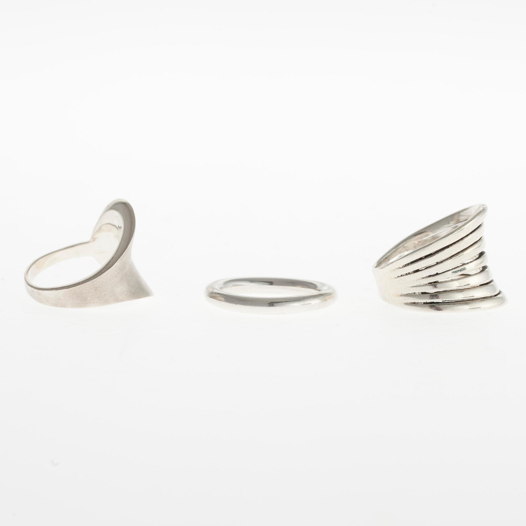 RINGAR, 3 st, sterling silver, bl.a. Jalo, 1900-talets slut.
