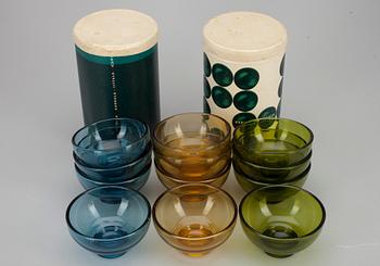 EFTERRÄTTSSKÅLAR, 12 st, glas, Karhula-Iittala. 1900-talets mitt.