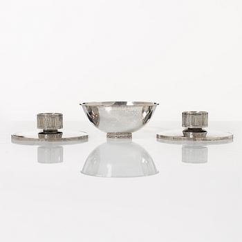 Tore Kullander, skål och ljusstakar, ett par, silver, Borås 1953.
