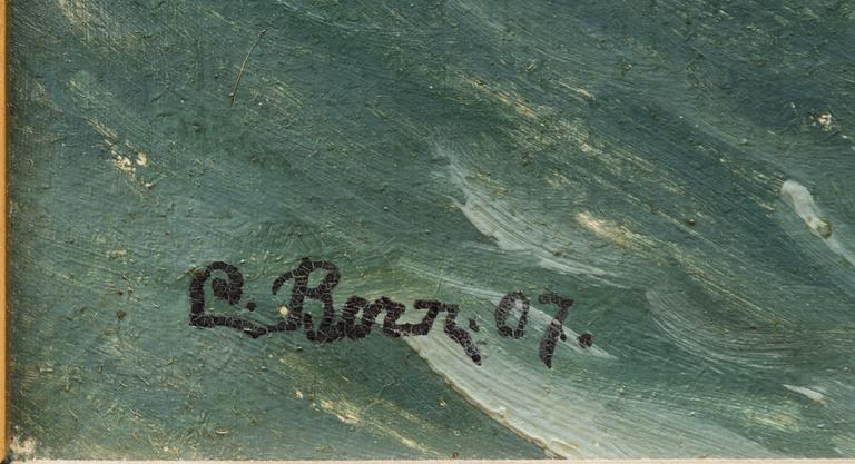 Unknown artist, 20th century, Sailing boat by the coast.